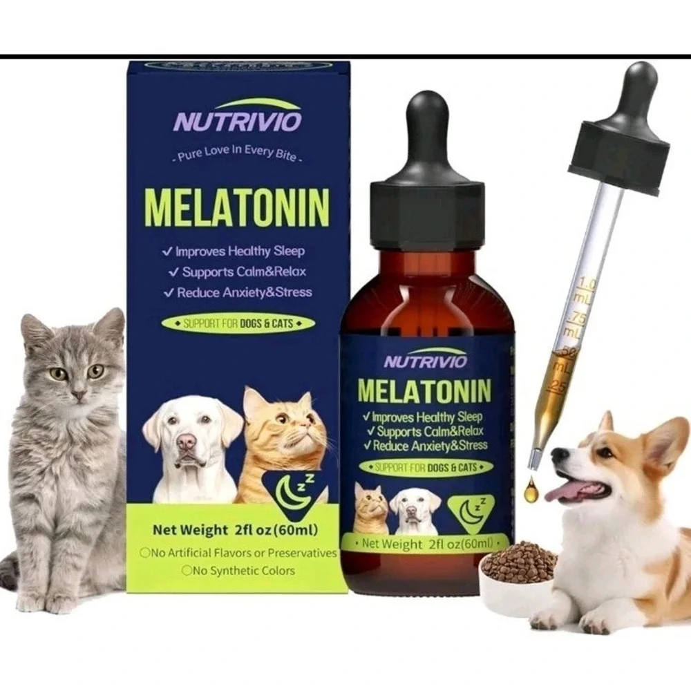 Liquid Melatonin for Dogs and Cats, Sleep Aid Anxiety Relief Calming Drops 60ml